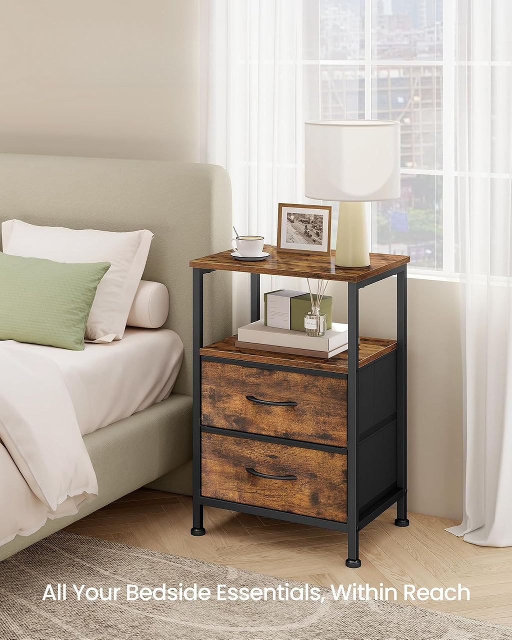 Fabric Drawer Open Shelf Nightstand End Table