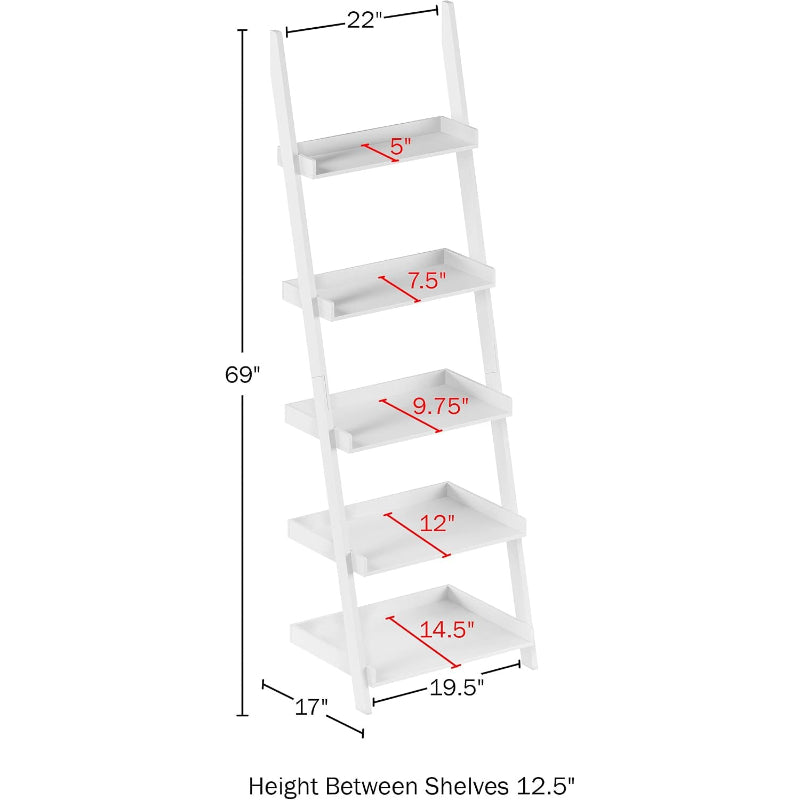 White 5-Tier Ladder Bookshelf