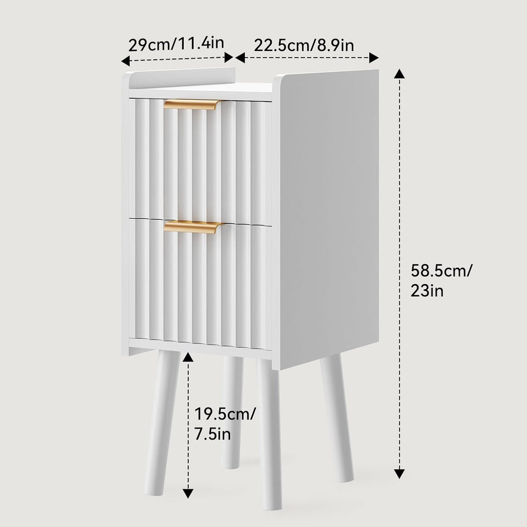 White Slim Drawer Bedside Nightstand Table