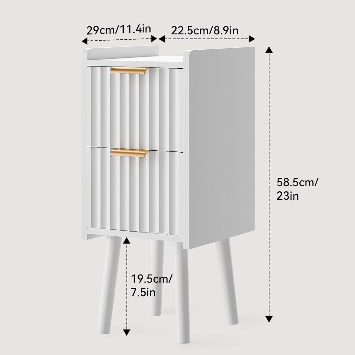 White Slim Drawer Bedside Nightstand Table
