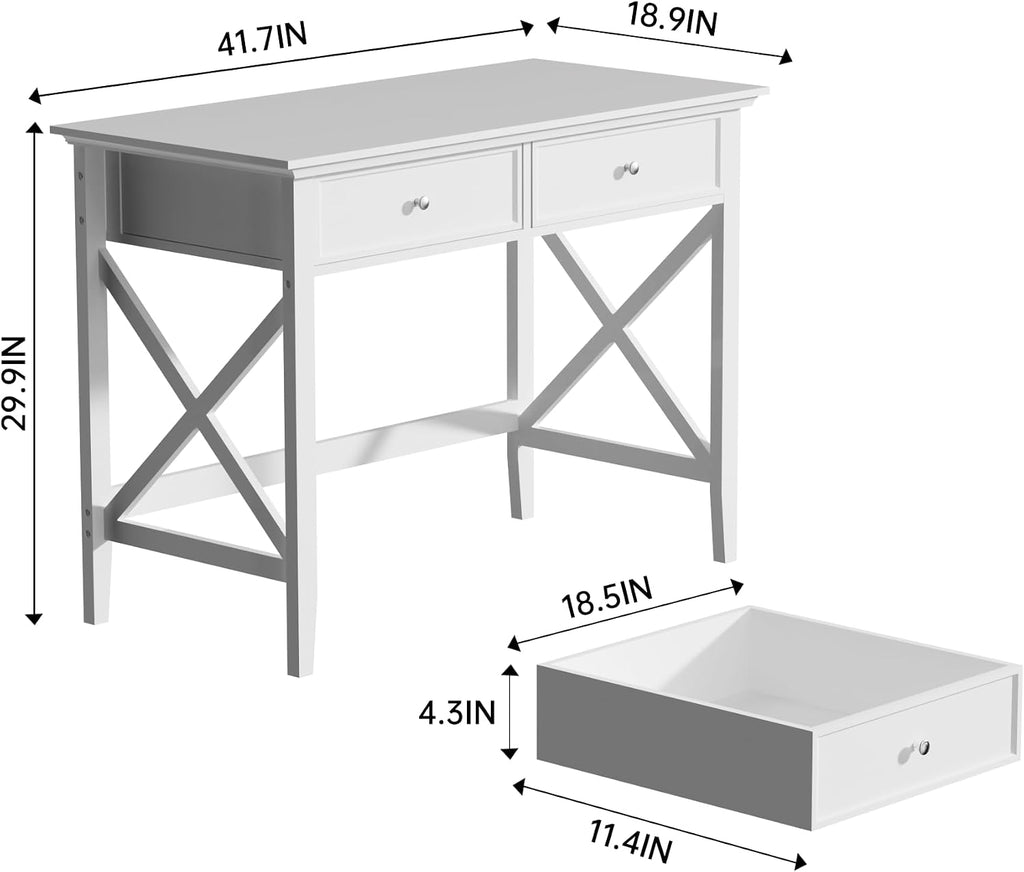 White Drawer Storage Modern Writing Vanity Desk