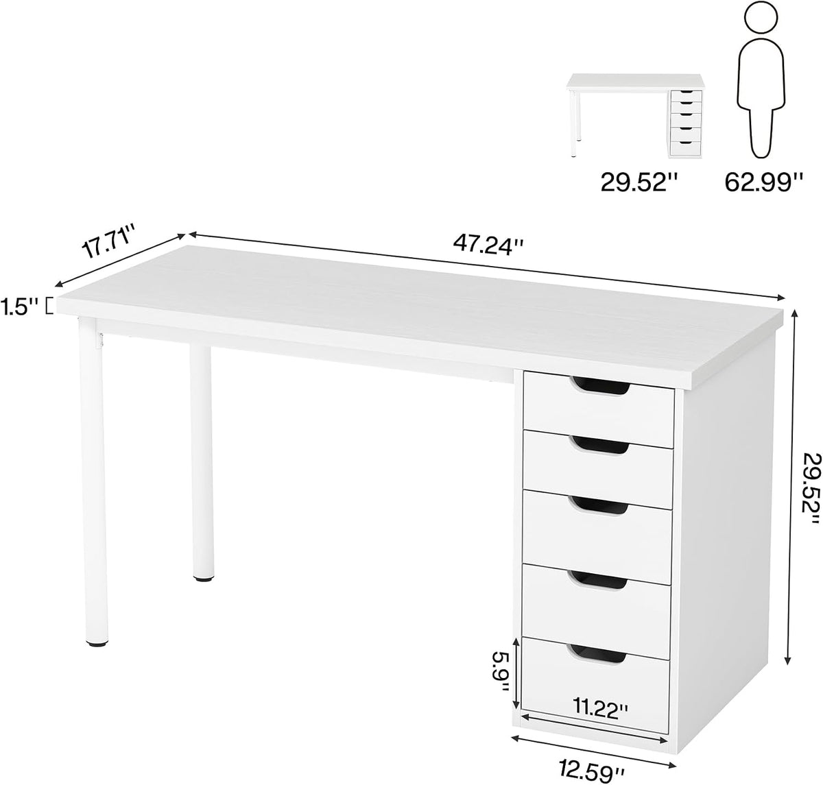 Rustic Brown Drawer Storage Writing Computer Desk