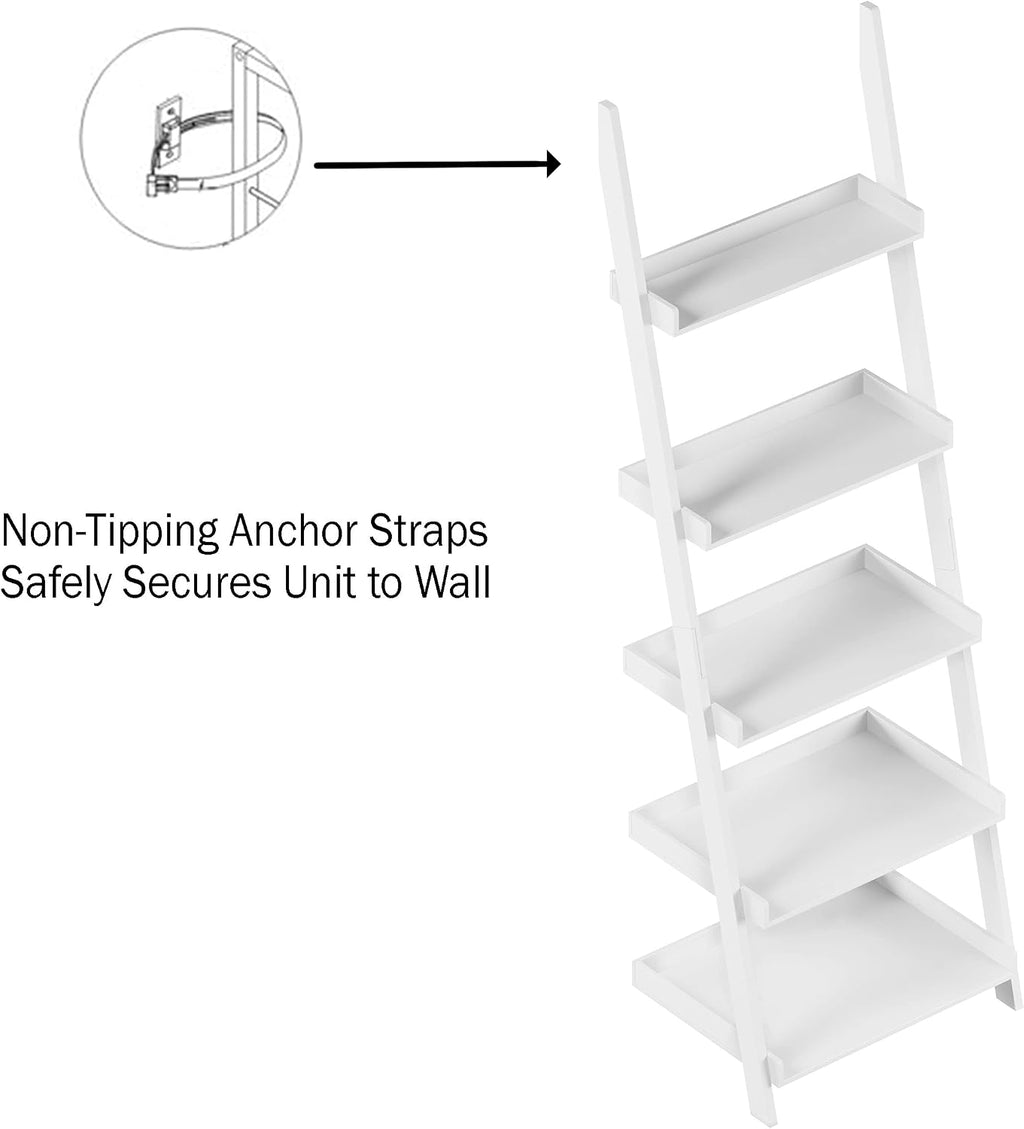White 5-Tier Ladder Bookshelf