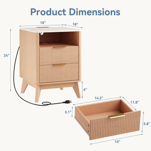 2-Pack Fluted Charging Nightstands