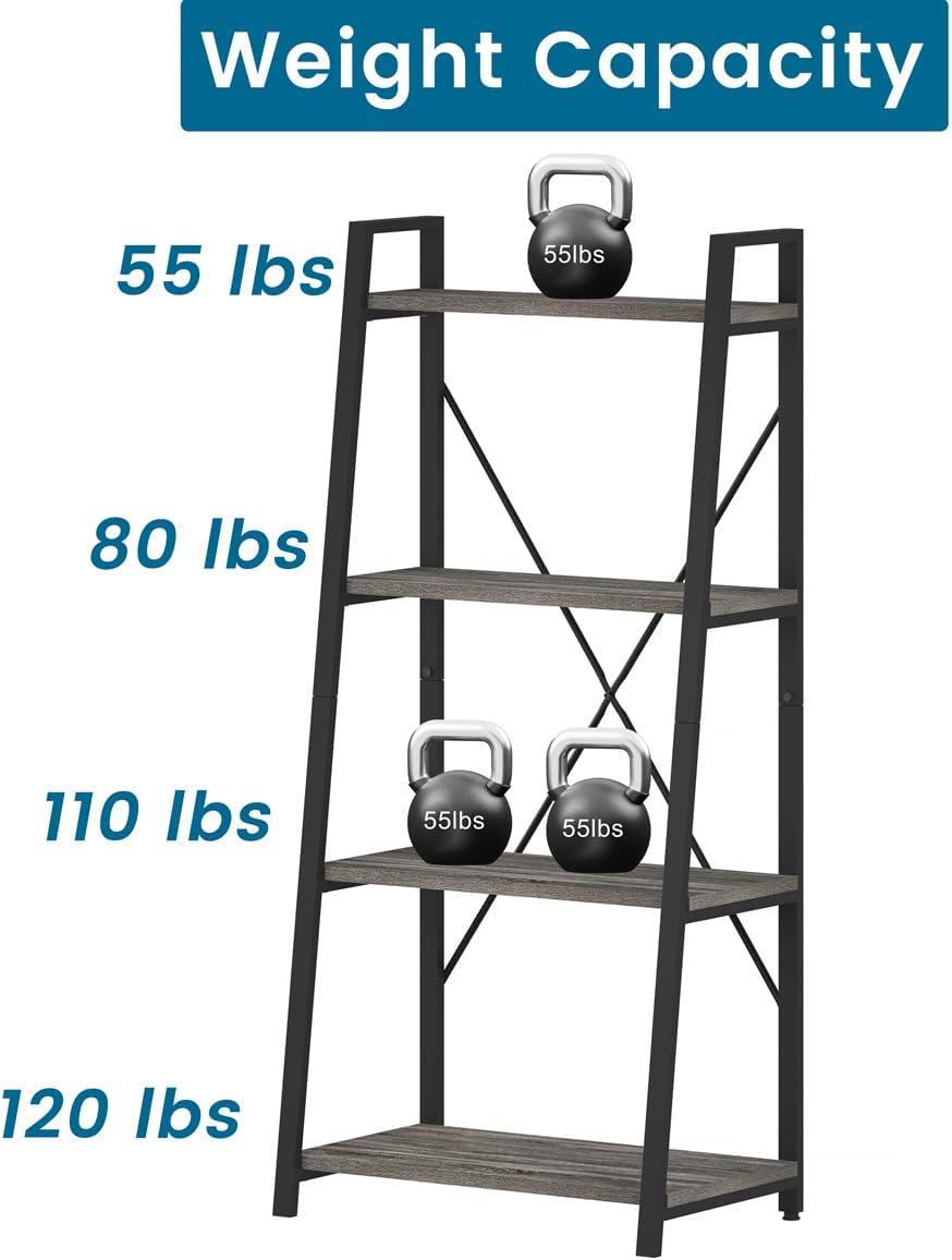 Dark Grey Oak 4-Tier Ladder Bookshelf