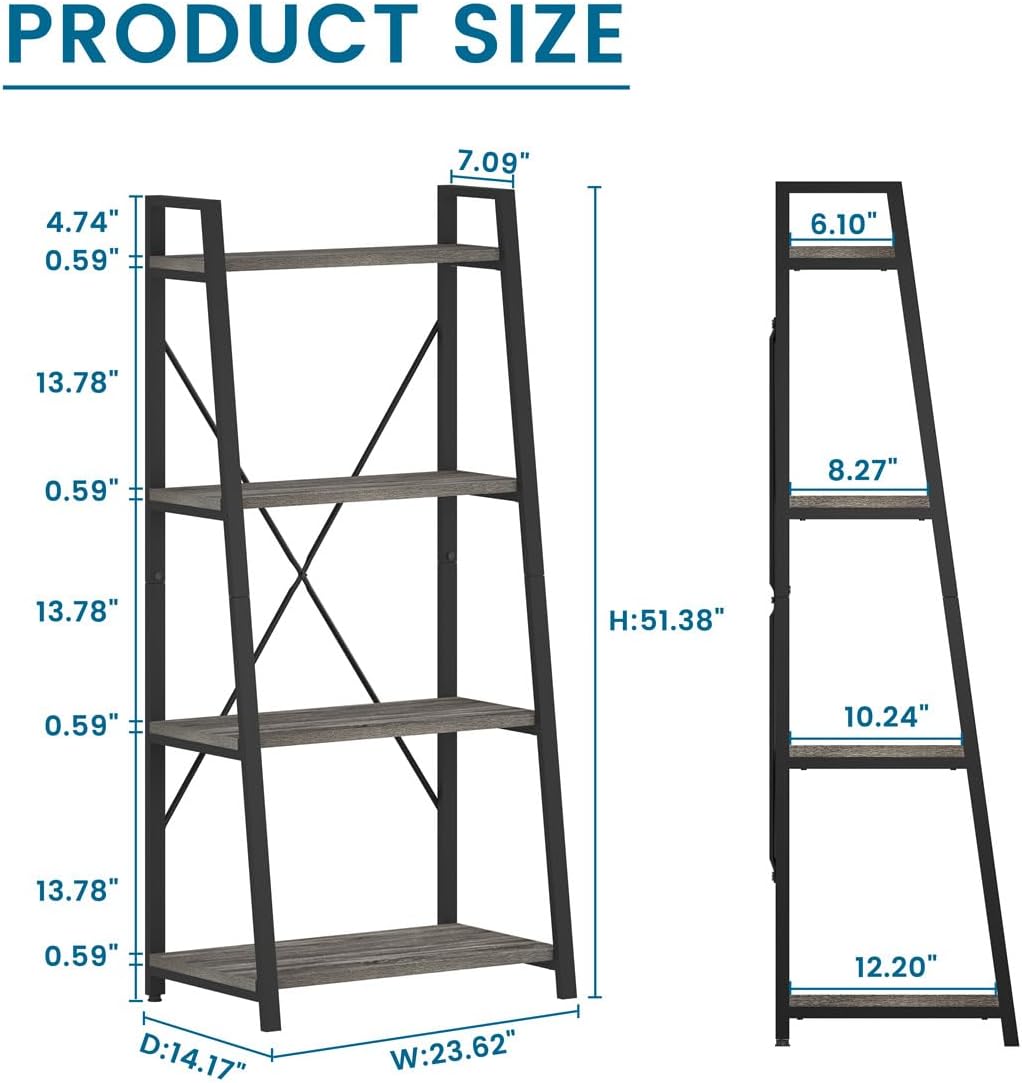 Dark Grey Oak 4-Tier Ladder Bookshelf
