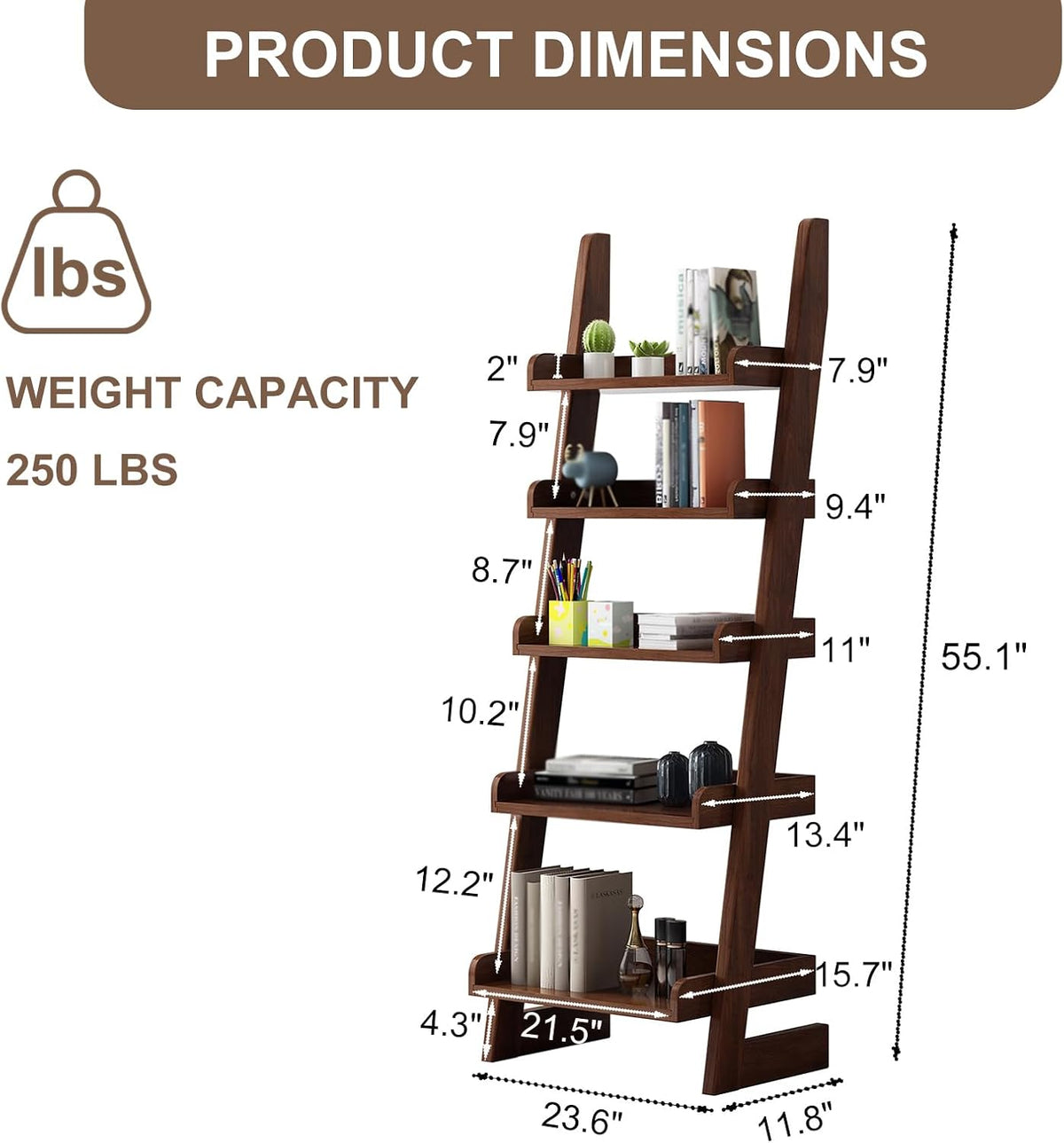 5-Tier Ladder Bookshelf