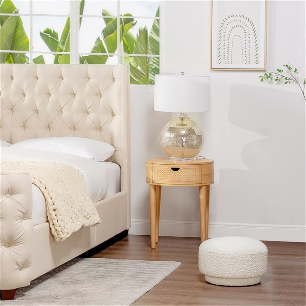 Ivory Bouclé Mushroom Upholstered Footstool