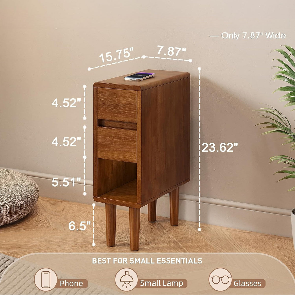 2-Drawer Narrow Nightstand
