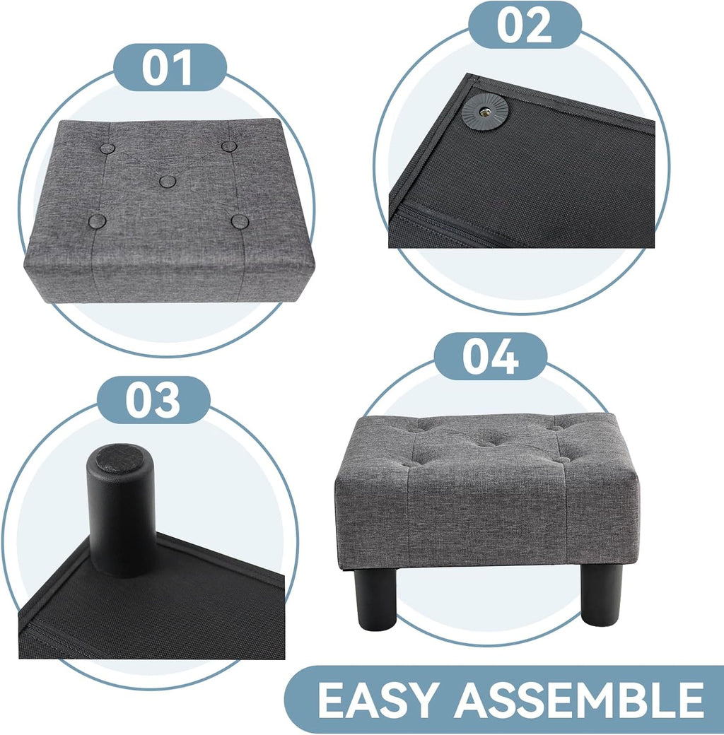 Gray Linen Legged Rectangle Foot Stool Ottoman
