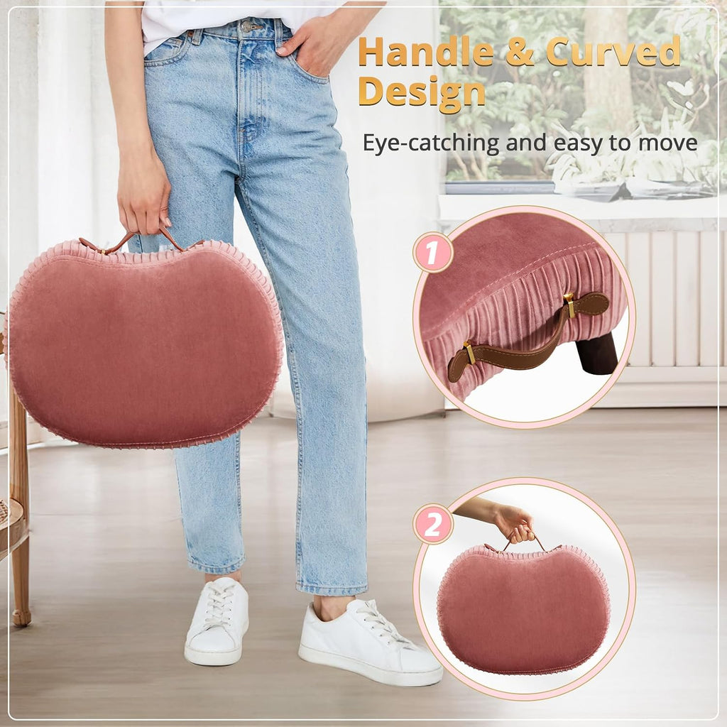 Pink Velvet Curved Padded Foot Stool