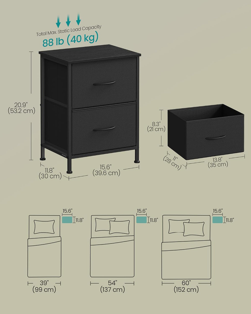 Fabric‑Drawer Bedside Nightstand Side Table