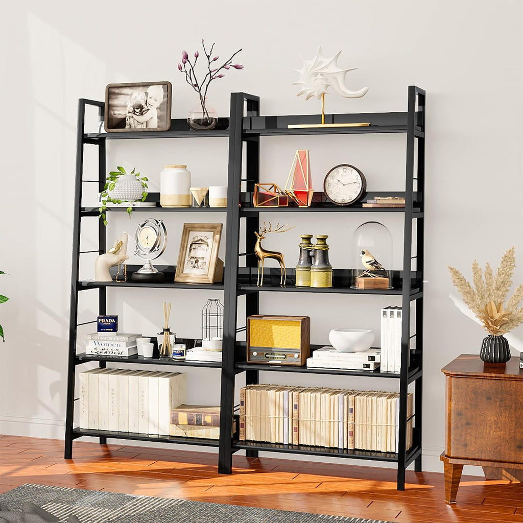 Black 5-Tier Industrial Ladder Bookshelf