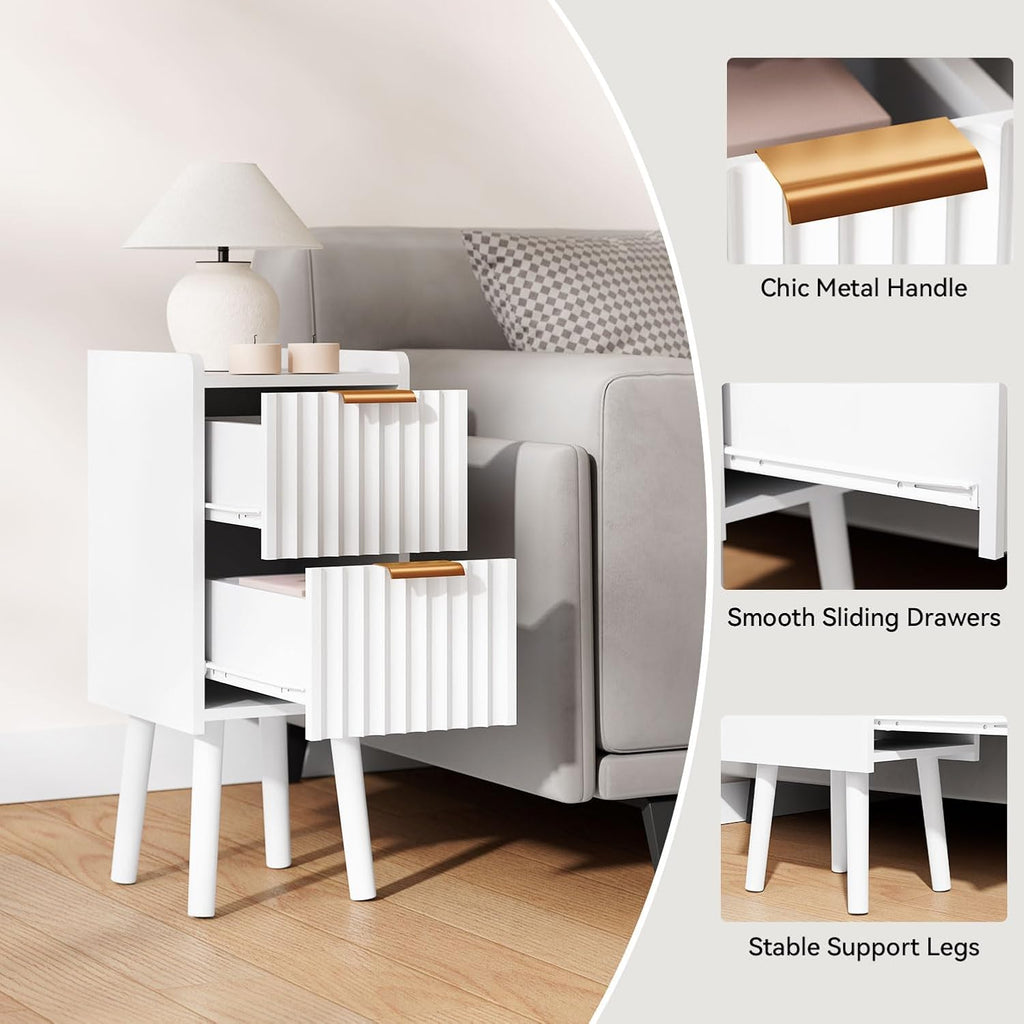White Slim Drawer Bedside Nightstand Table