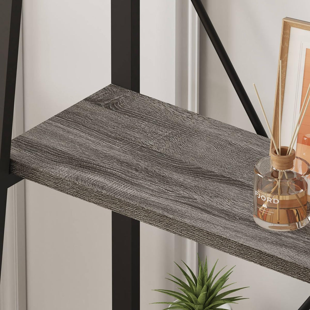 Dark Grey Oak 4-Tier Ladder Bookshelf