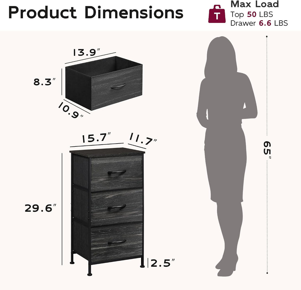 Black 3-Drawer Nightstand