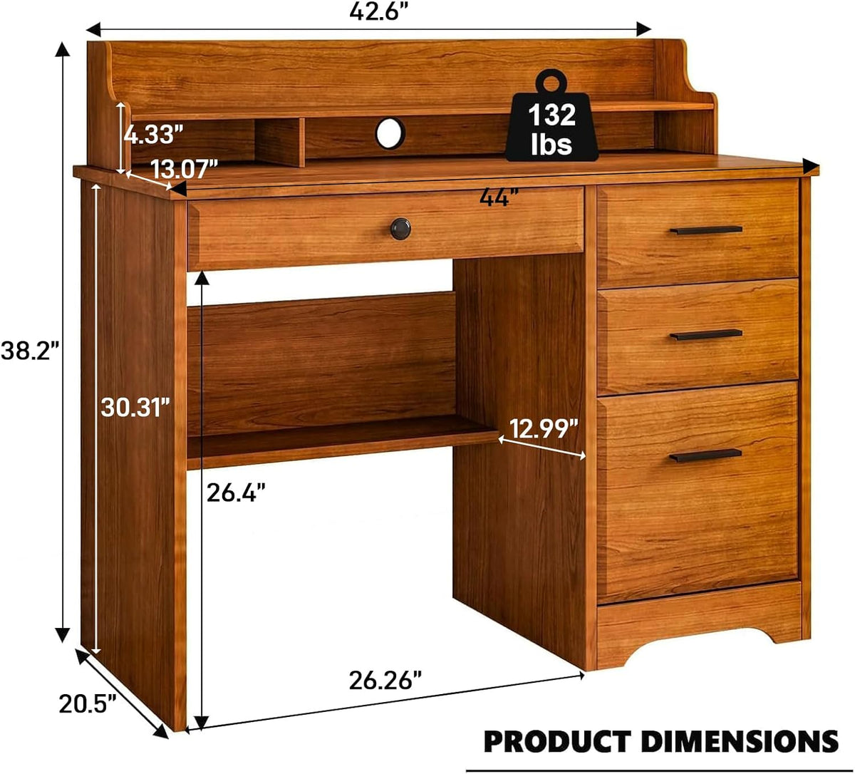 Brown Wood Drawer Monitor‑Stand Writing Desk
