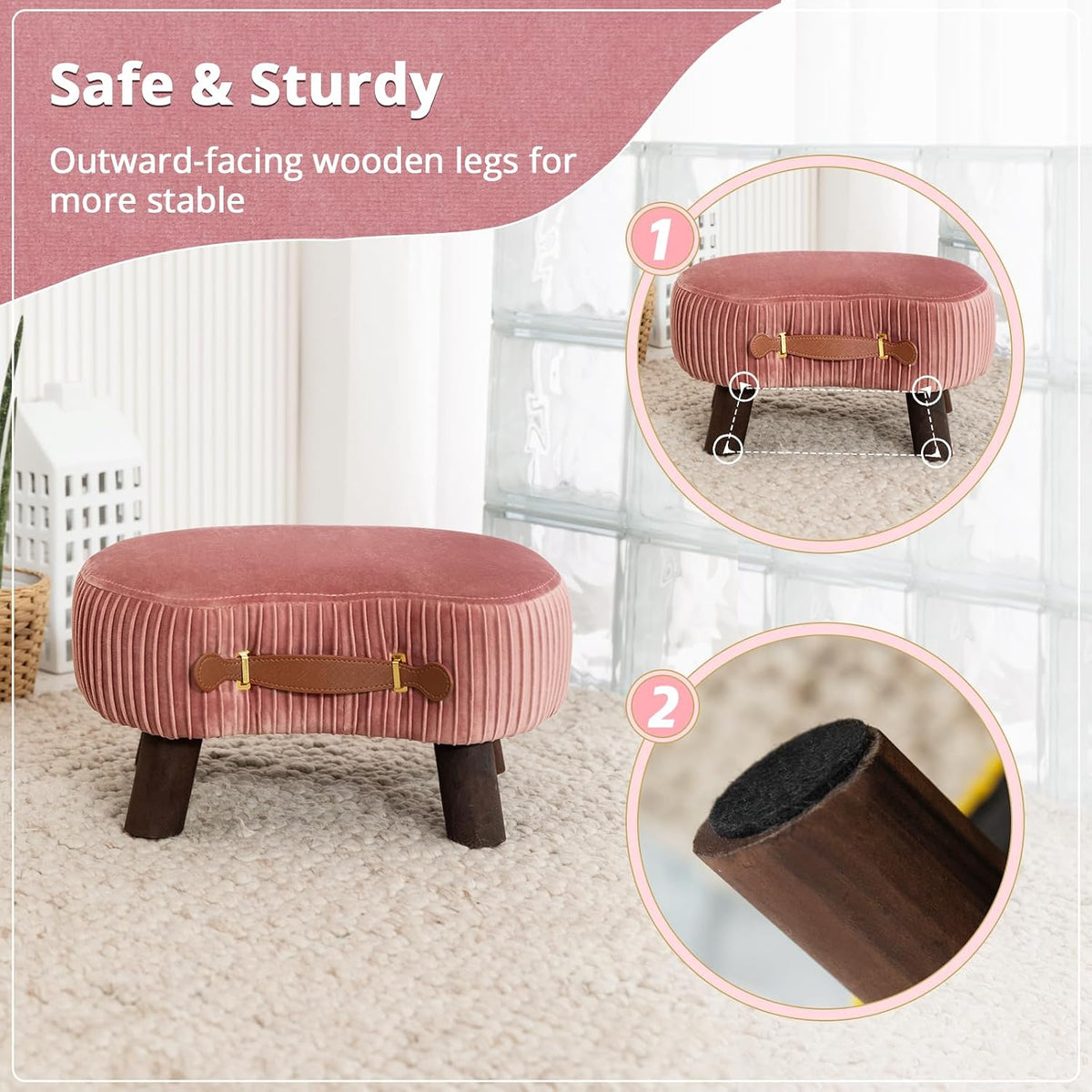Pink Velvet Curved Padded Foot Stool