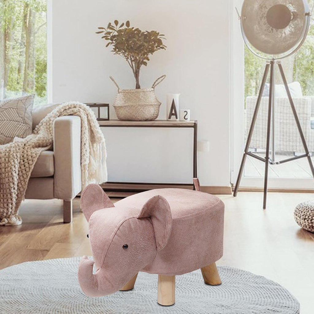 Pink Elephant Storage Wood Foot Stool Ottoman