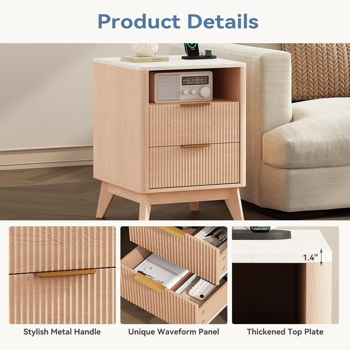 2-Pack Fluted Charging Nightstands