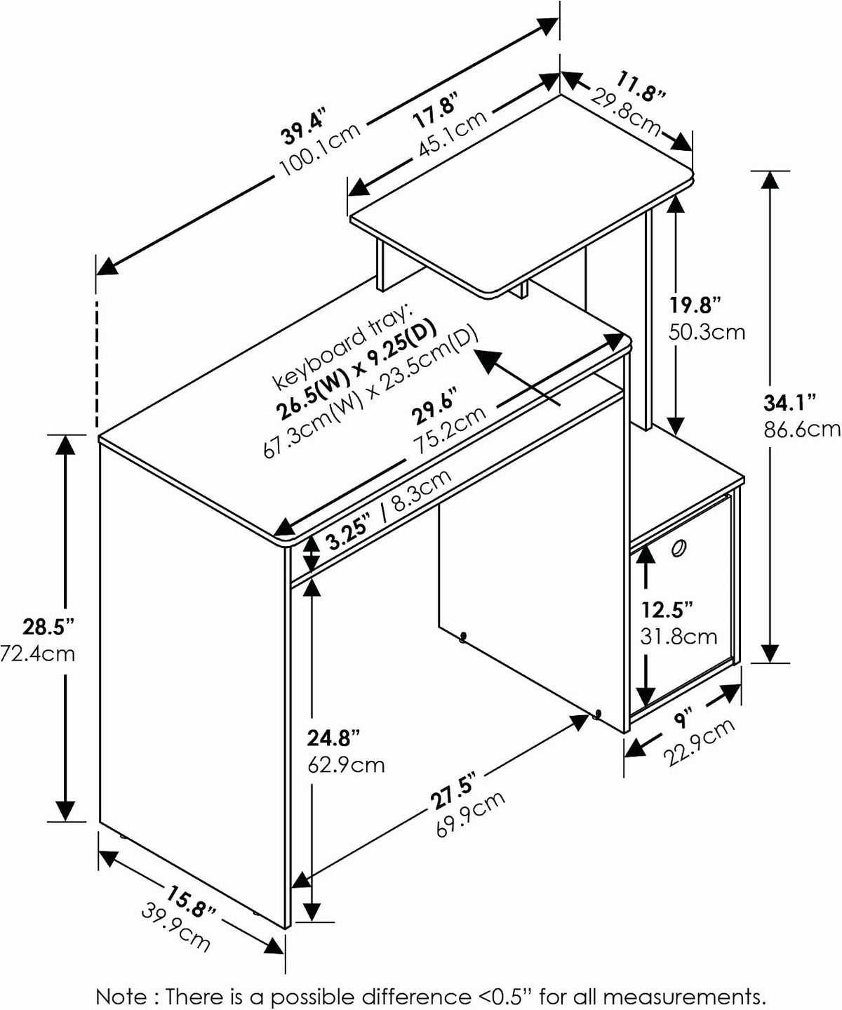 Black Keyboard‑Tray Wide Computer Office Desk