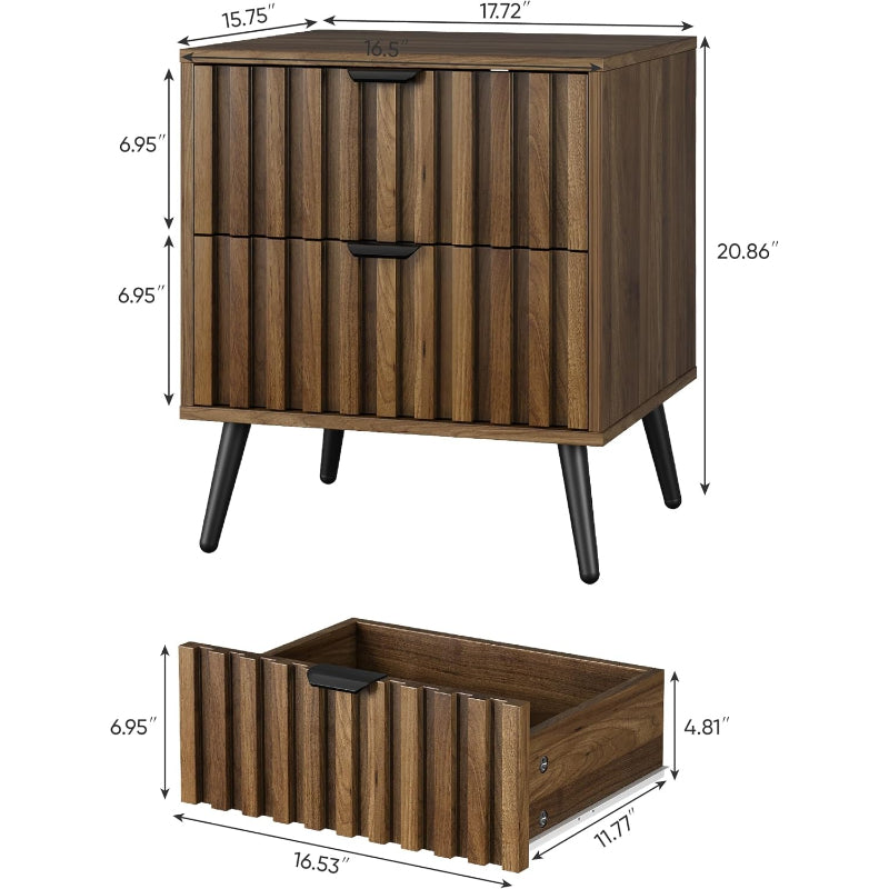 Walnut 2-Drawer Nightstand