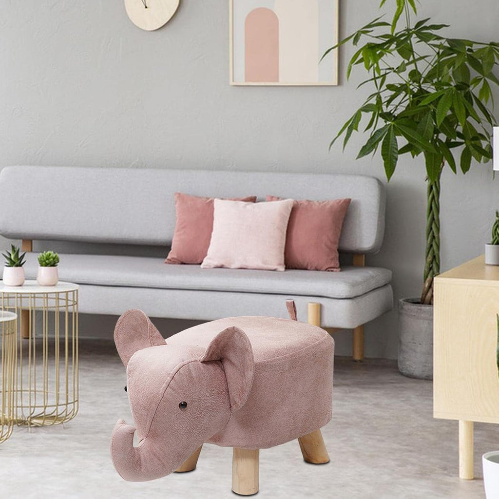 Pink Elephant Storage Wood Foot Stool Ottoman