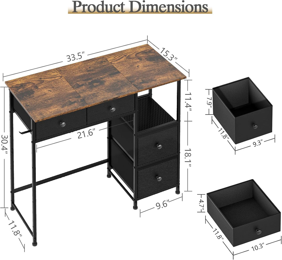 Rustic Brown Fabric‑Drawer Compact Writing Desk