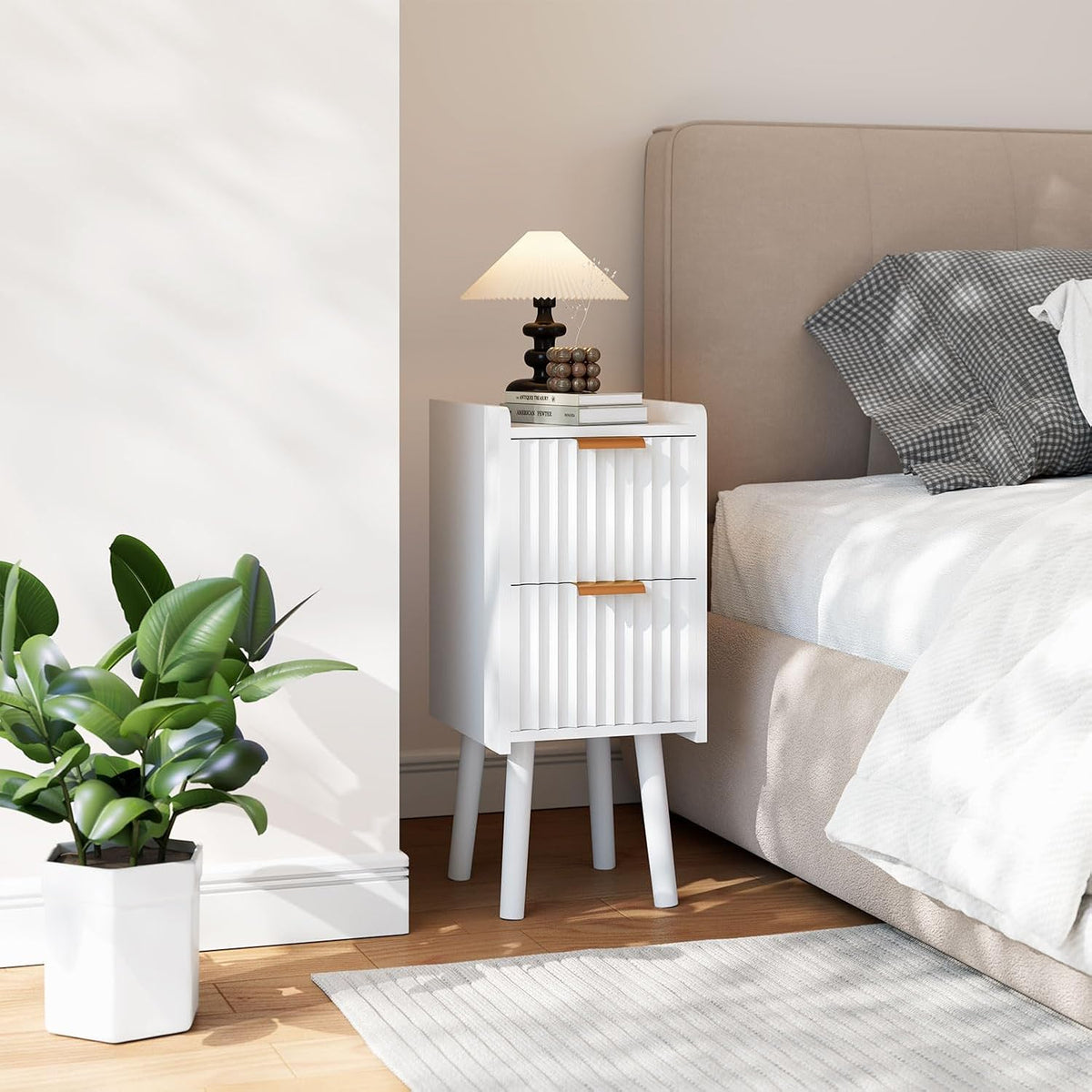 White Slim Drawer Bedside Nightstand Table