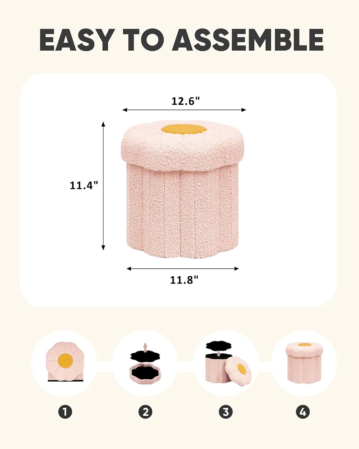 Pink Boucle Daisy Round Storage Foot Ottoman