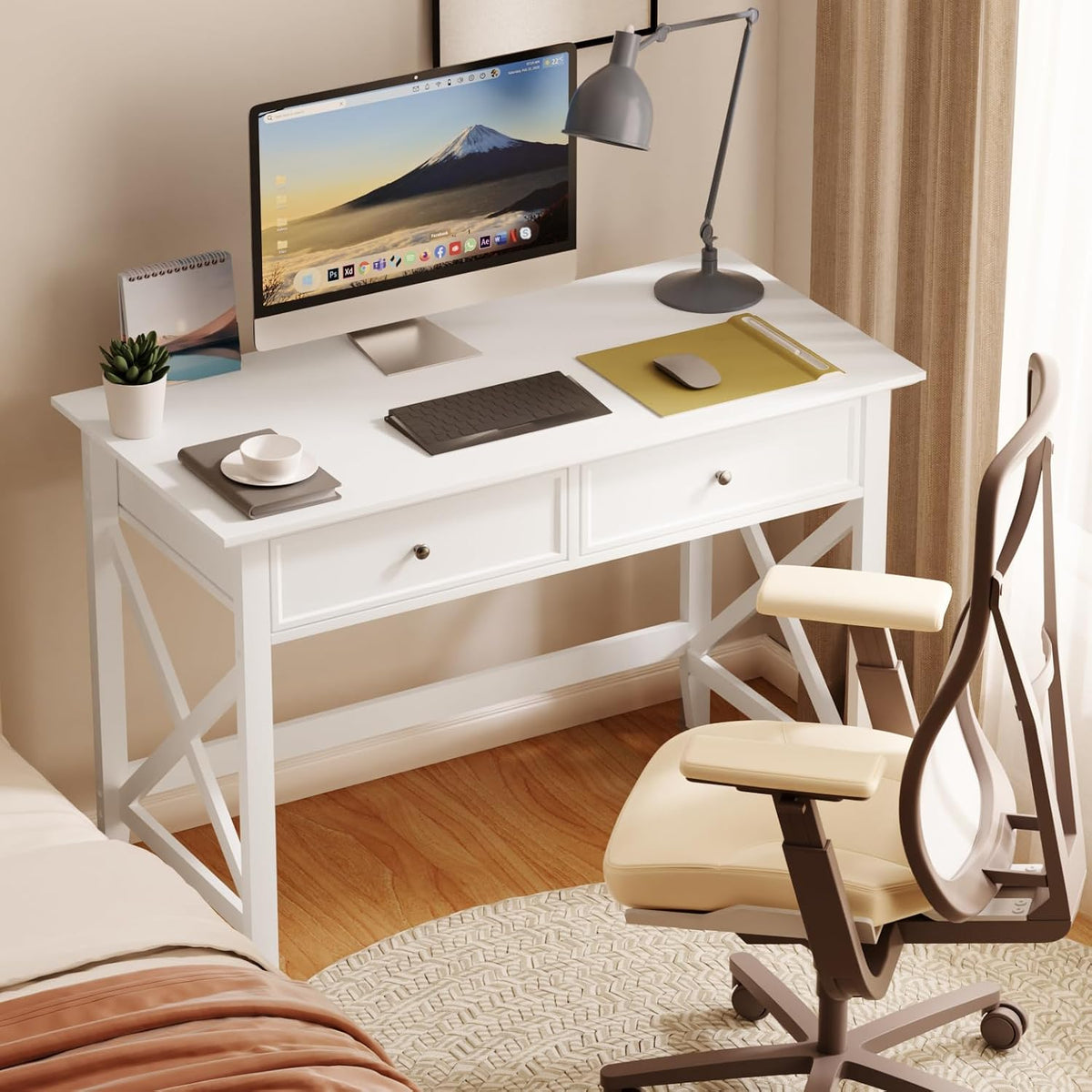 White Drawer Storage Modern Writing Vanity Desk