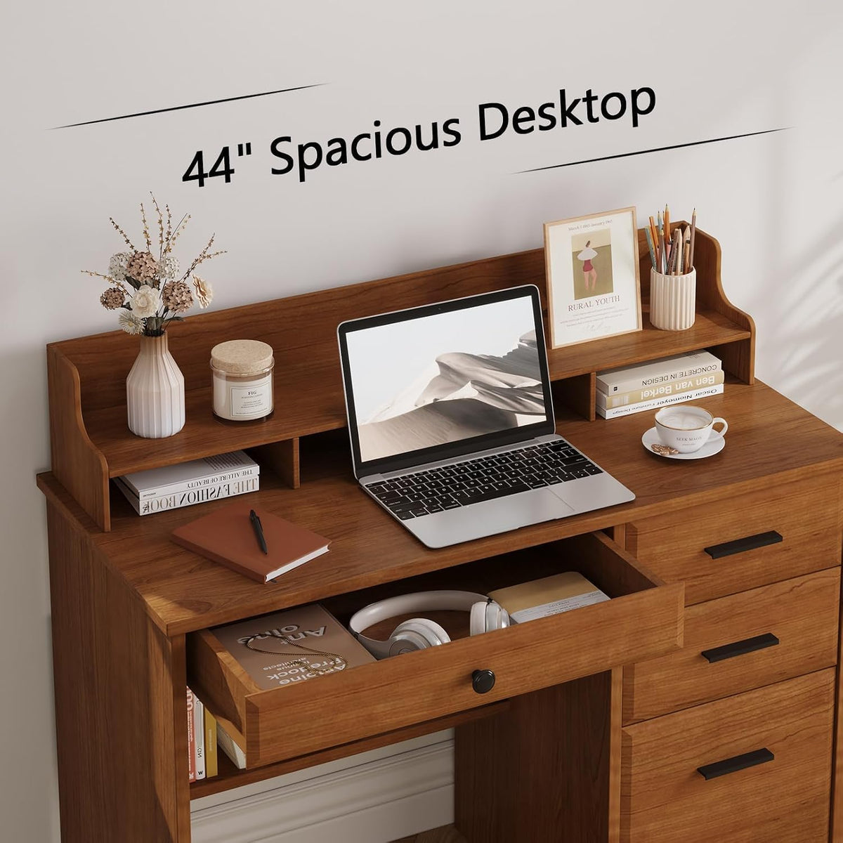 Brown Wood Drawer Monitor‑Stand Writing Desk