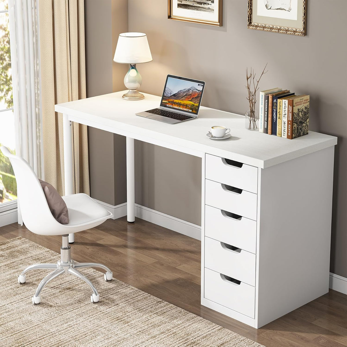 Rustic Brown Drawer Storage Writing Computer Desk