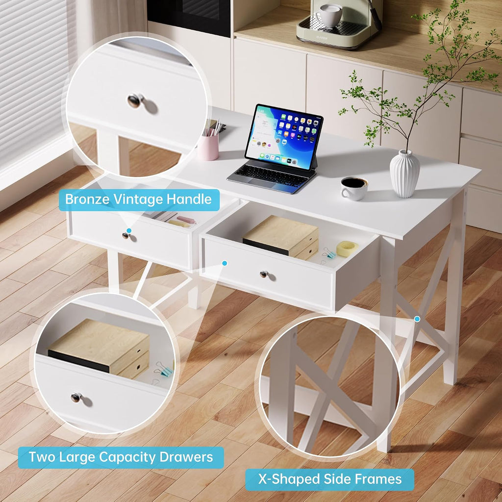 White Drawer Storage Modern Writing Vanity Desk