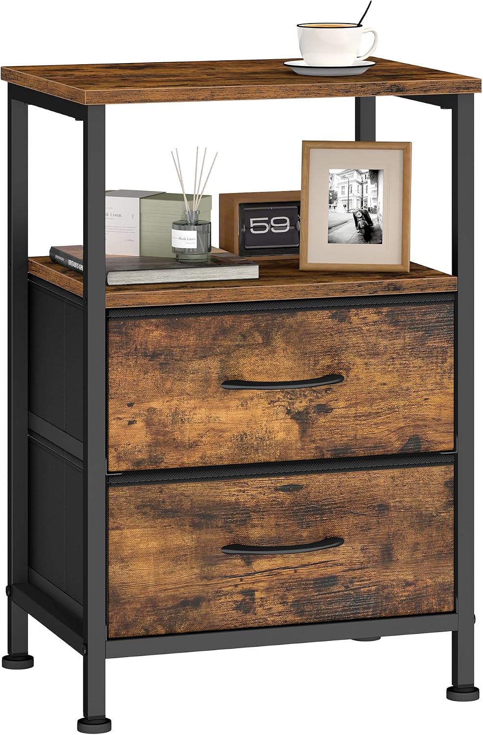 Fabric Drawer Open Shelf Nightstand End Table