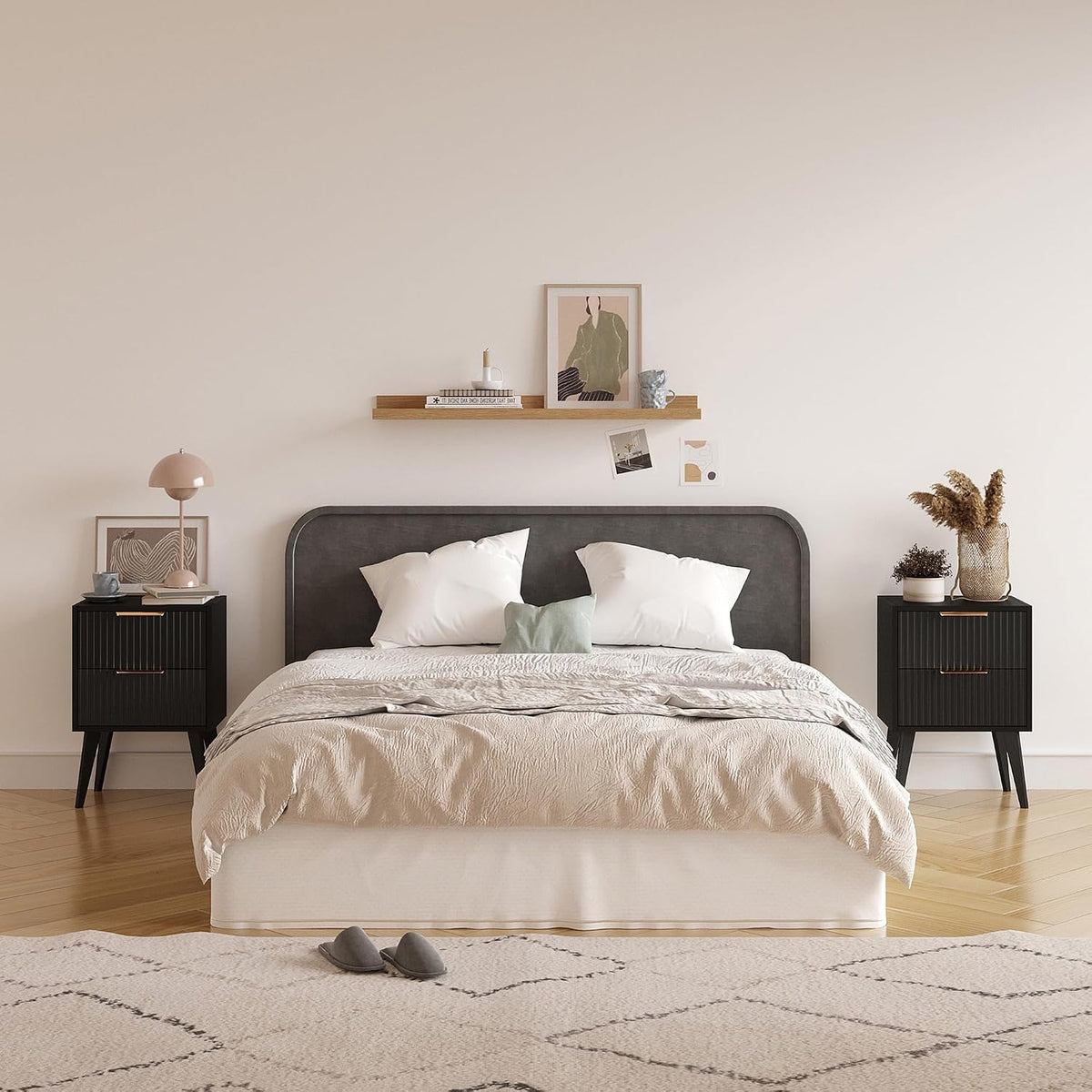 Black 2-Drawer Fluted Nightstand
