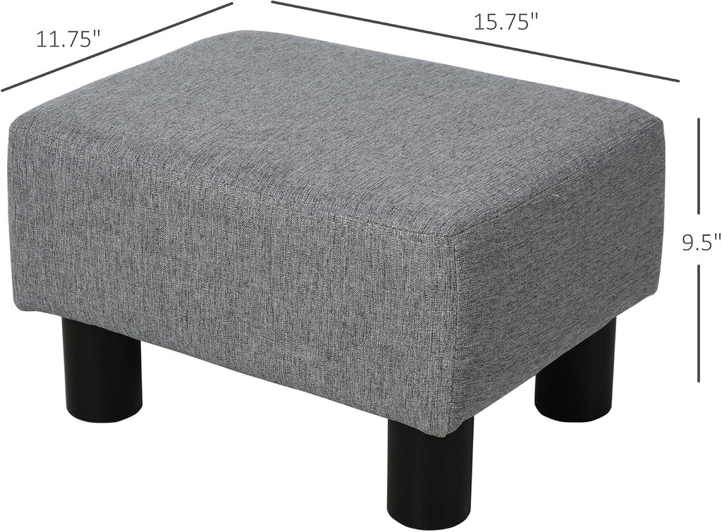 Gray Cube Linen Upholstered Foot Stool