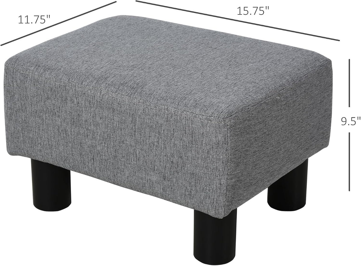Gray Cube Linen Upholstered Foot Stool