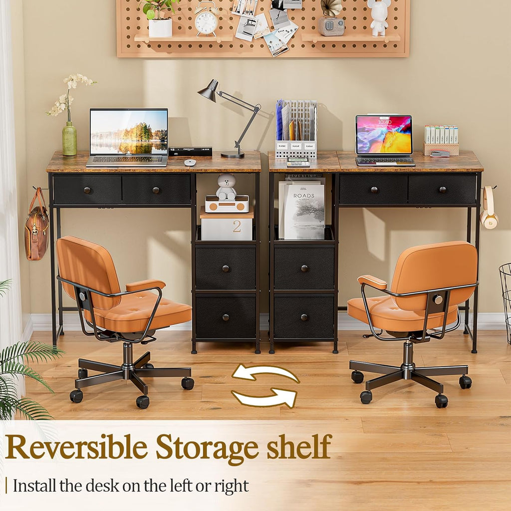 Rustic Brown Fabric‑Drawer Compact Writing Desk