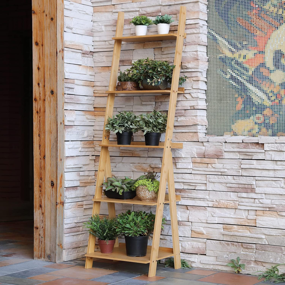 Corner 5-Tier Ladder Bookshelf