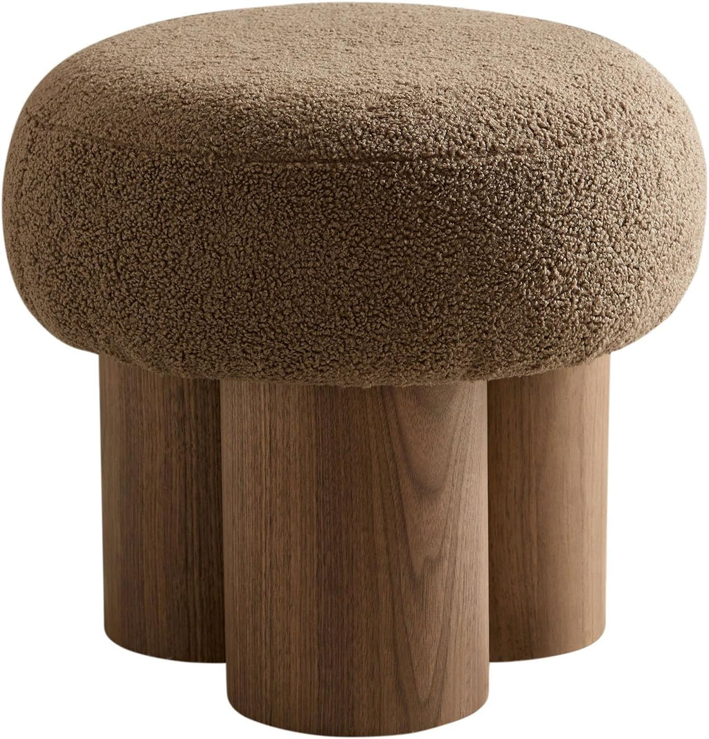Brown Teddy Round Non‑Skid Foot Stool Ottoman