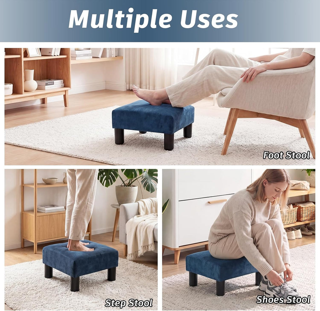 Navy Upholstered Square Fabric Foot Stool