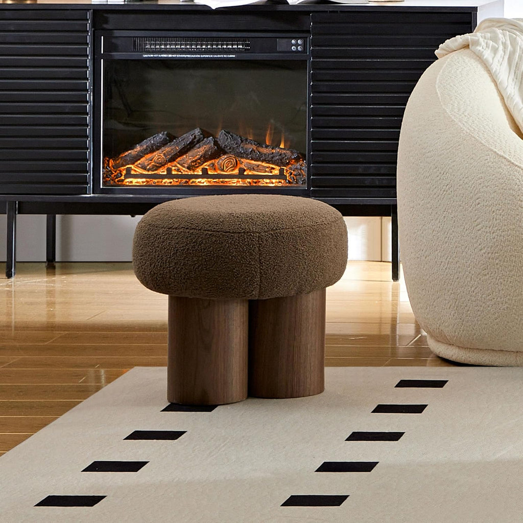 Brown Teddy Round Non‑Skid Foot Stool Ottoman