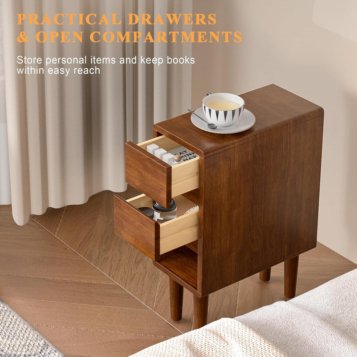 2-Drawer Narrow Nightstand