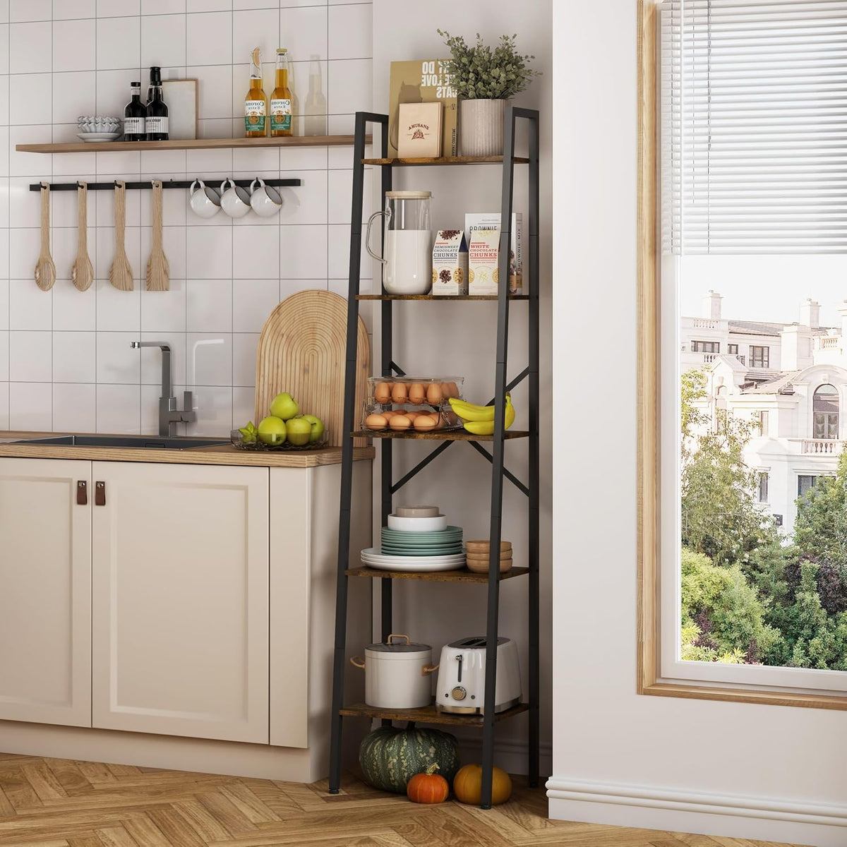 Rustic Brown 5-Tier Ladder Bookshelf