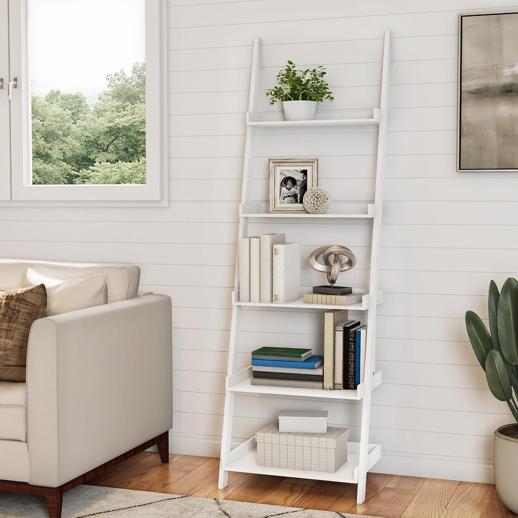 White 5-Tier Ladder Bookshelf