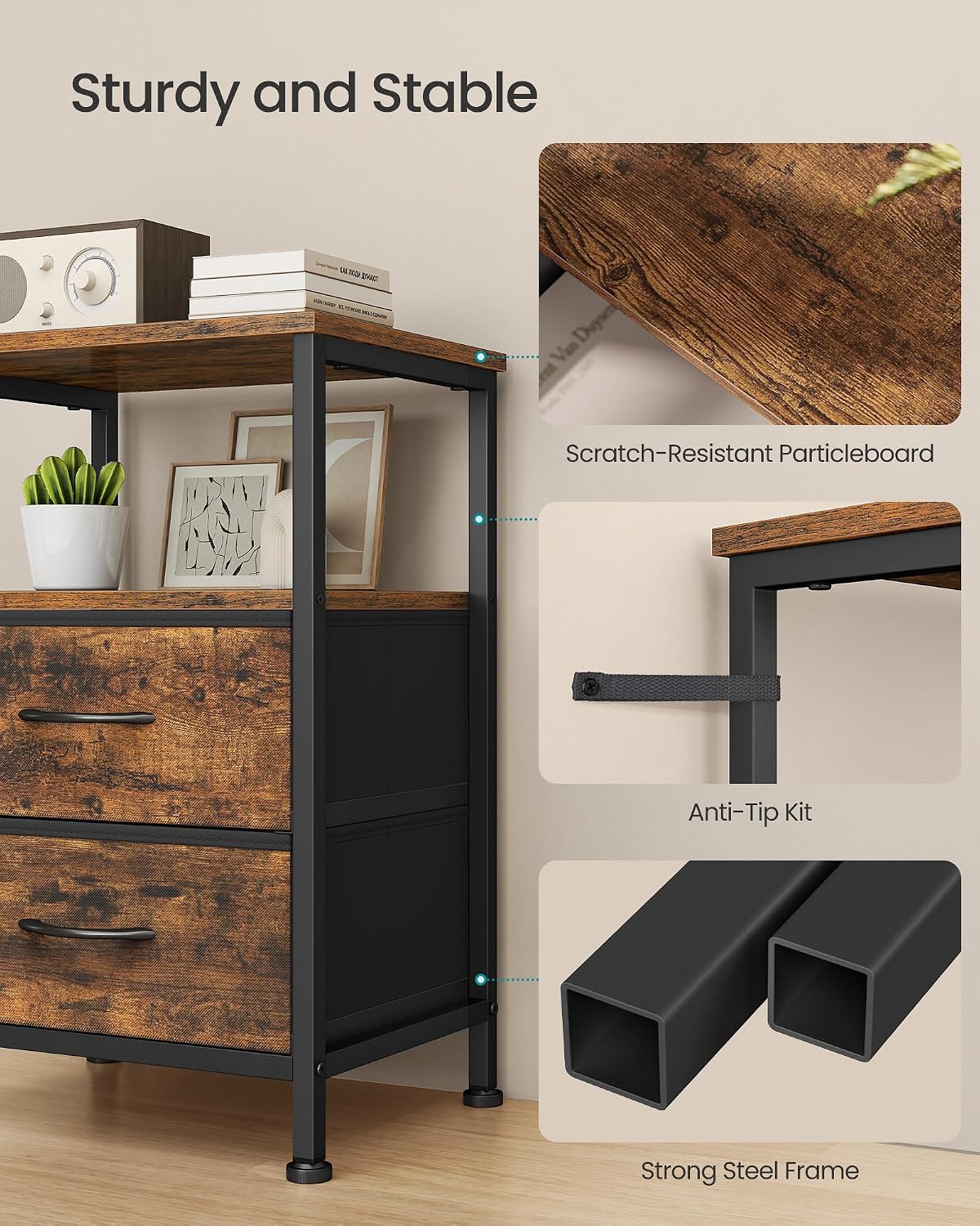 Fabric Drawer Open Shelf Nightstand End Table