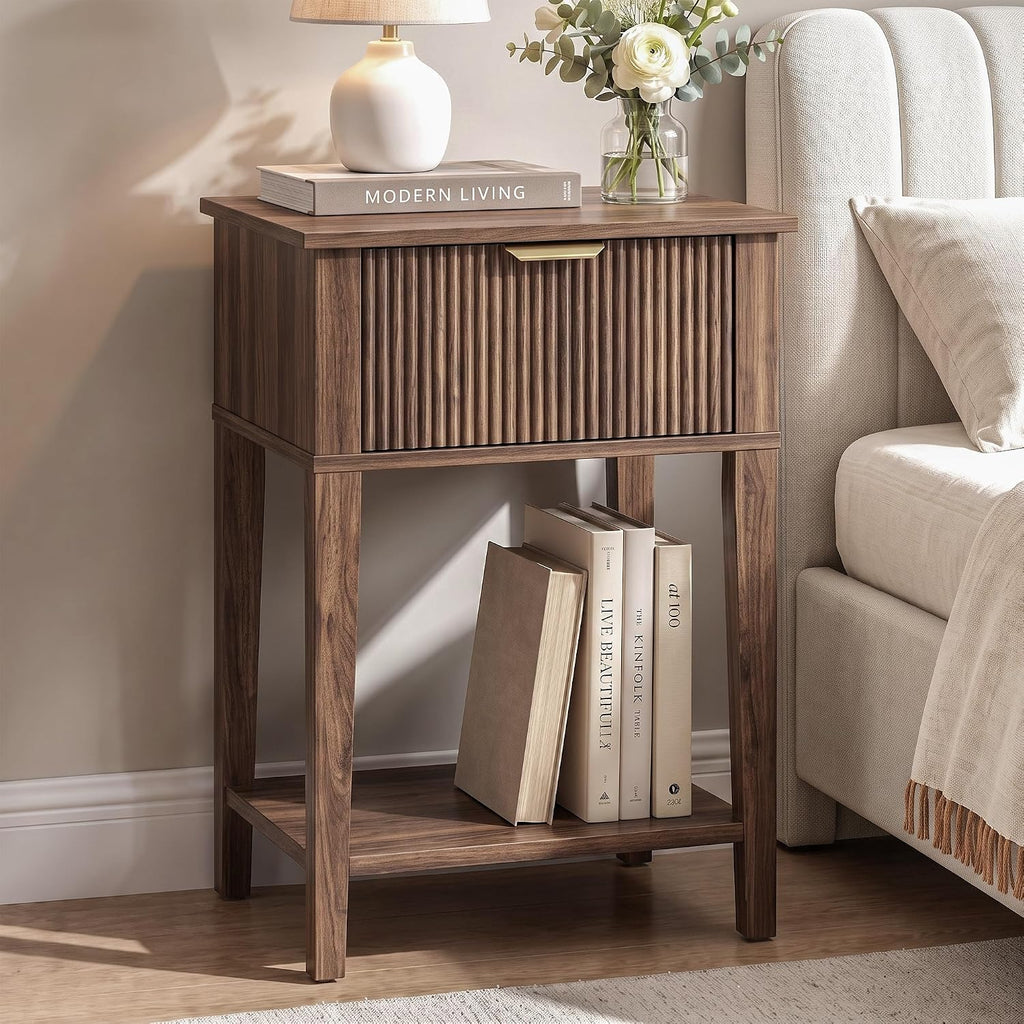 Dark Walnut Fluted Small Nightstand