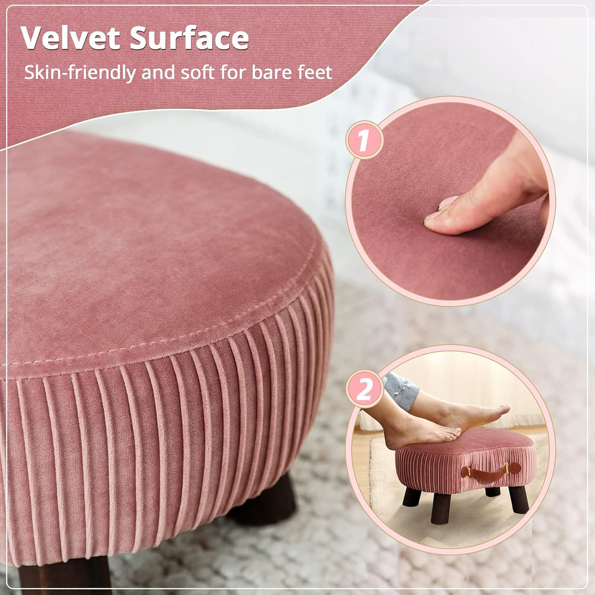 Pink Velvet Curved Padded Foot Stool