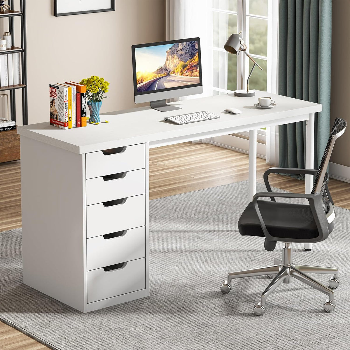 Rustic Brown Drawer Storage Writing Computer Desk